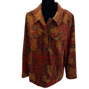 Vintage Islander Paisley Print Stretch Top, Plus Size 1X, Earth Tones Hippy Boho